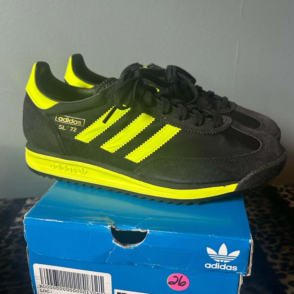 Adidas SL 72 Black and Neon Yellow Sneakers